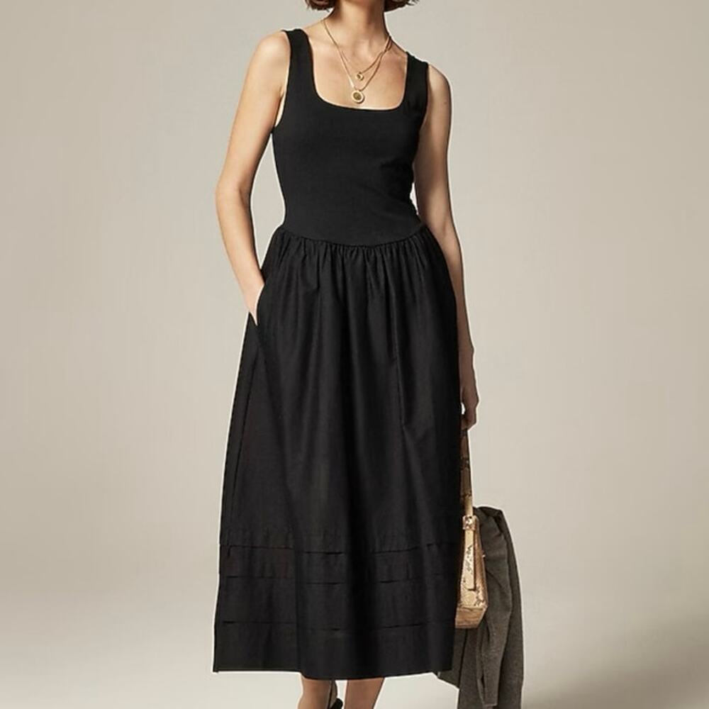 J.Crew Drop Waist Mixy Midi Dress Black Size Medium Petite NWT
